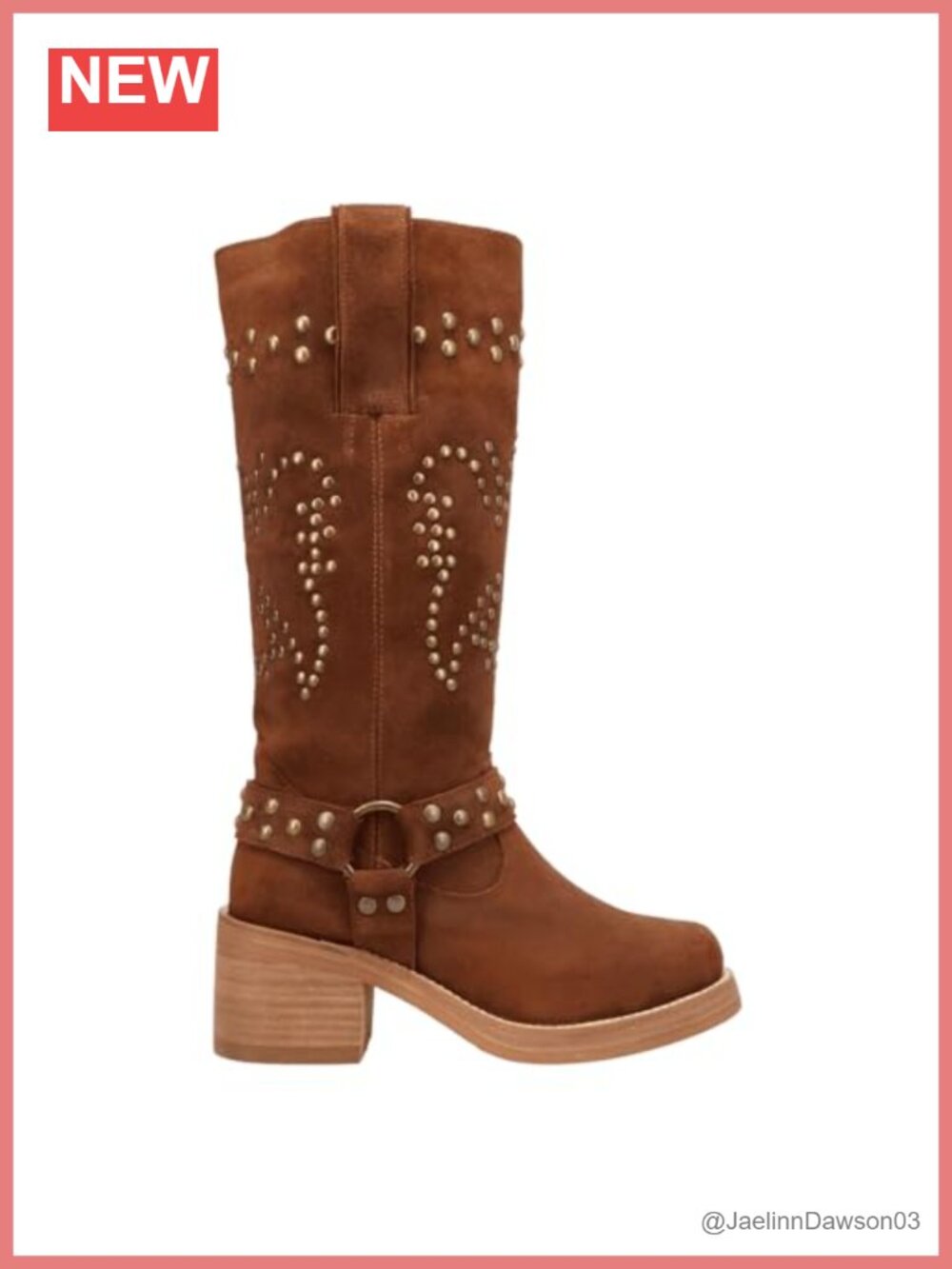 Dingo Troubadour Studded Suede Knee High Boots Block Heel Pull On